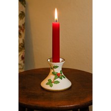 Lefton China Holly Berry Candlestick Holder Hand Painted 1986 Vintage Christmas