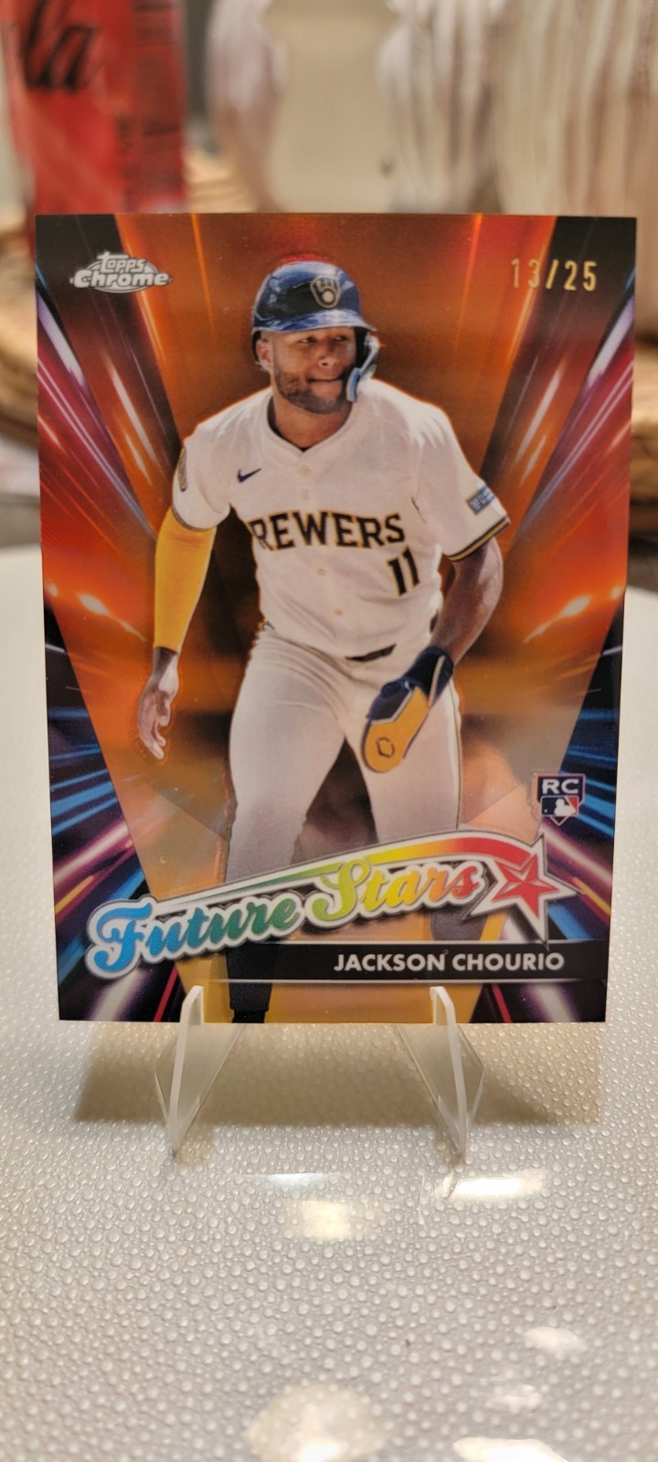 2024 Topps Chrome Update Jackson Chourio RC Future Stars Orange Refractor /25
