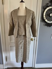 Alex Evenings Mother Of The Bride Gold Metallic Dress With Jacket Size 10