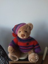 Vintage Harrods: 13' Thomas Christmas Bear In Wooly Stripped Jumper Plush (2004)