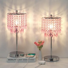 Pink Crystal Lamps, Touch Control Crystal Table Lamp with Dual USB Charging P...