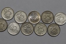 🧭 🇸🇪 SWEDEN 25 ORE 1950-1960 ALL SILVER WITH DUPLICATION B91 #201 XR49
