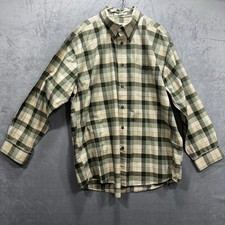 Orvis Mens Cotton Long Sleeve Green Gold Plaid Button Shirt Extra Large