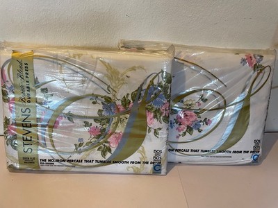 STEVENS Vintage Blumen Bettwäsche x 2 Queen Perkal bügelfrei Spannbetttuch flach CANTERBURY