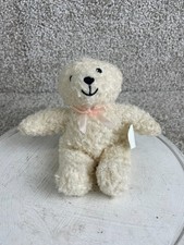 Vintage Teddy Bear Mini Stuffed Animal Plush Fuzzy Bow Neck 5" White