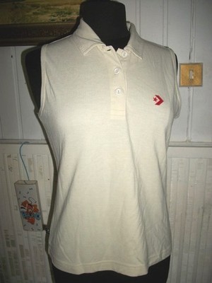 Vintage Poloshirt ärmellos Baumwolle beige bestickt Converse All Star Logo M 36/38
