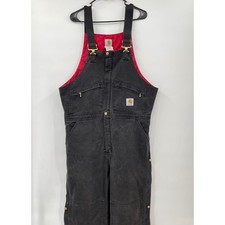 Carhartt Men's Black Quilted Lined Duck Bib Overalls Size 42x32