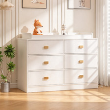 Baby Waterproof MDF Nursery Dresser 6-Drawer Changing Top Anti-Tip Safety Rails