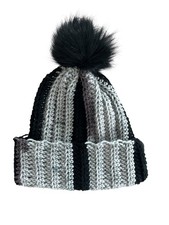 Crochet Ribbed Beanie With Faux Fur Pom Pom - Adult Size Black Dahlia