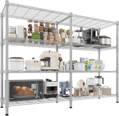 4 Tier Wire Storage Shelves Adjustable Metal Rack Silver Gray