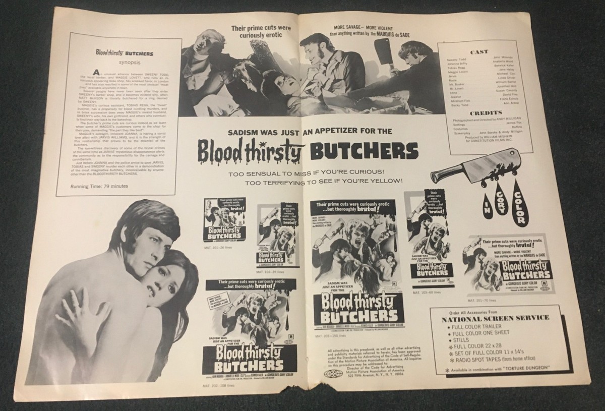SUPER RARE! Andy Milligan's BLOODTHIRSTY BUTCHERS 1970 ORIGINAL