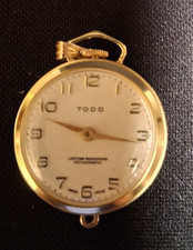 Vintage Todd Pocket Watch Gold Tone Pendant Hand Painted Man Woman Not Working