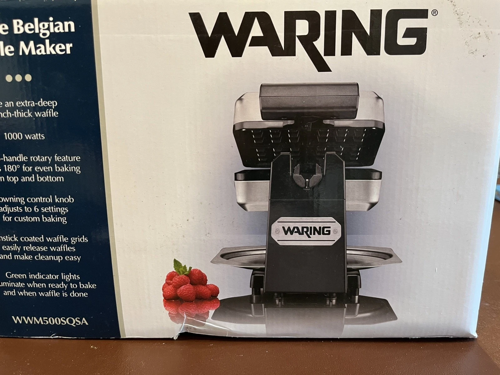 Waring WWM500SQSA Belgian Waffle Maker Stainless Steel Silver 4-Slice Rotary NEW