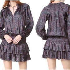 Ulla Johnson Piera Dress in Batik Geometric Printed Long Sleeve Peasant Dress