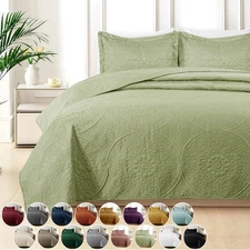 3 Piece Ultrasonic Quilted Bedspread Queen King Size Embossed Coverlet Bed Throw