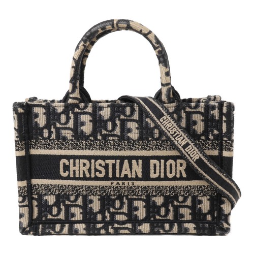CHRISTIAN DIOR CD GHW Book Tote Mini 2 Way Shoulder Bag Canvas Navy