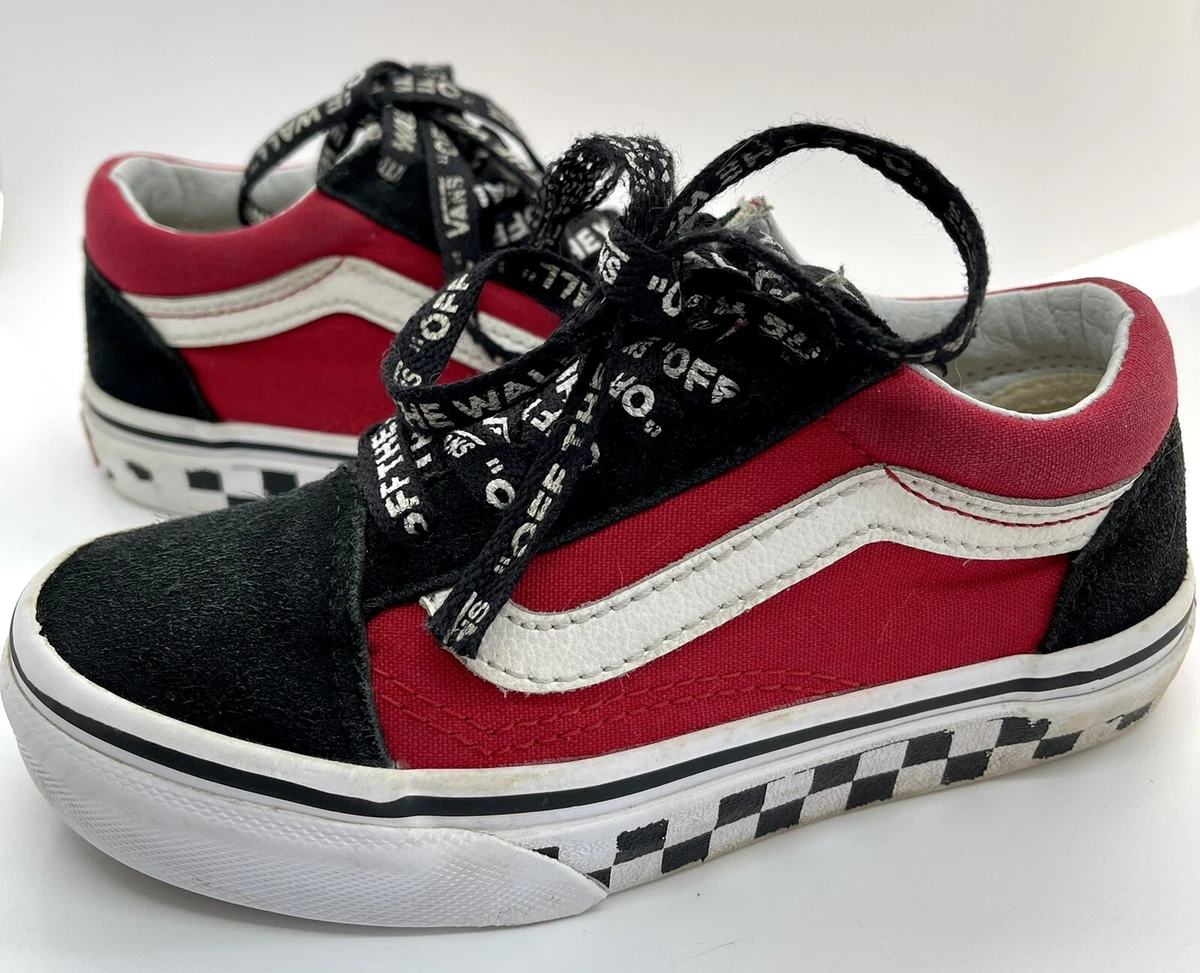 Vans Old Toddler Checkerboard Red Black White Spell Out Laces Size 12 |