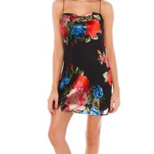 Floral Mini Dress Black Red Blue Spaghetti Strap Party Cocktail