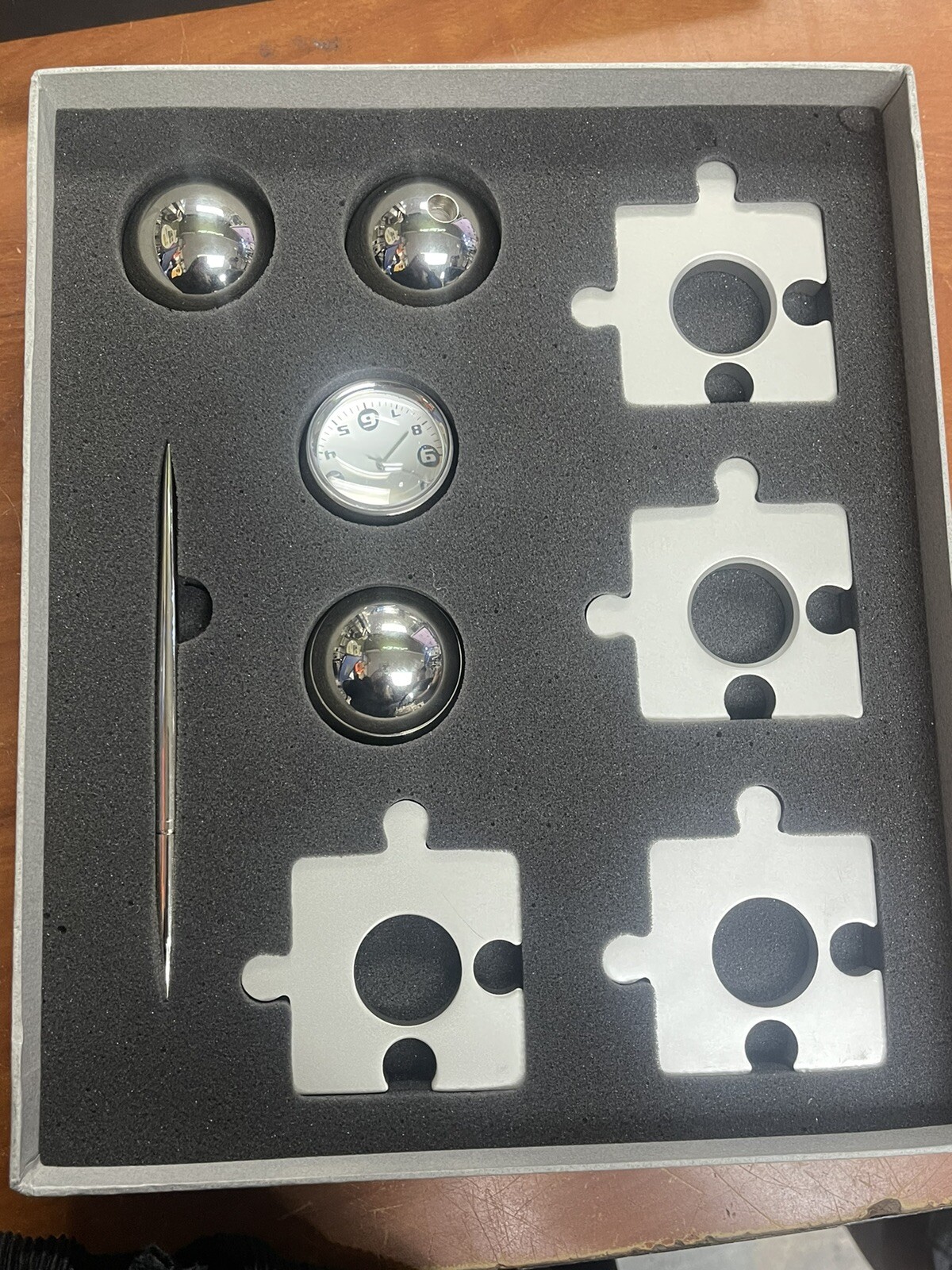 Silver Harbor Desk Puzzler - Clock - Pen Holder - Card Holder - Container