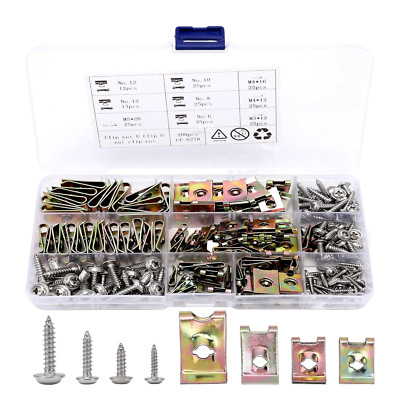 200PCS Car U Clips with Screw Assortment Kit, Automotive Screws and Clips, 6/8/1
