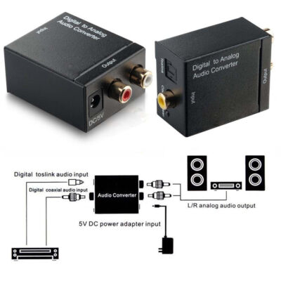 Digital Toslink Optical&Coaxial to Analog RCA Aduio Adapterw/Fiber for TV Stereo