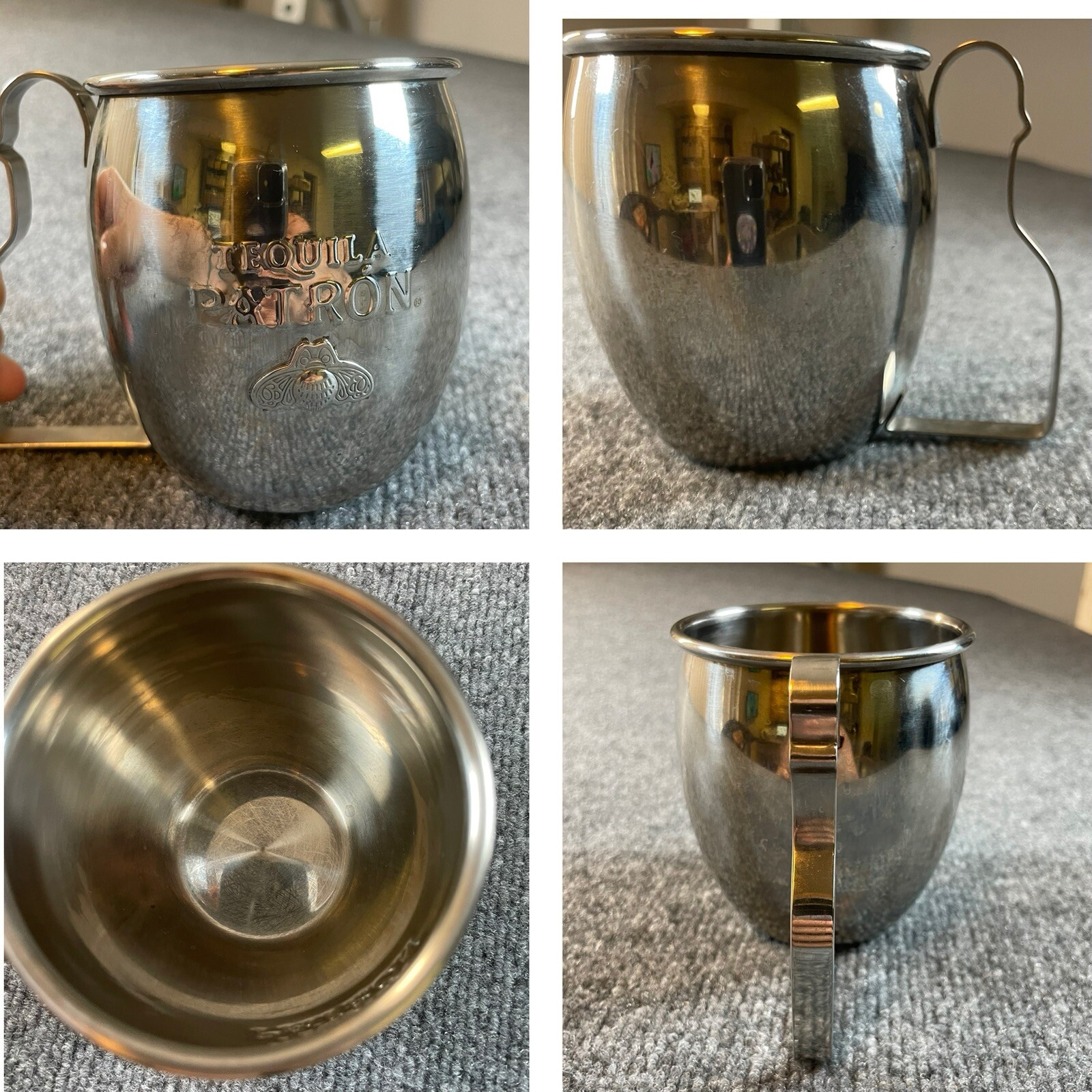 Patron Tequila Stainless Moscow Mule Mug Embossed Bee Logo Shaped Handle