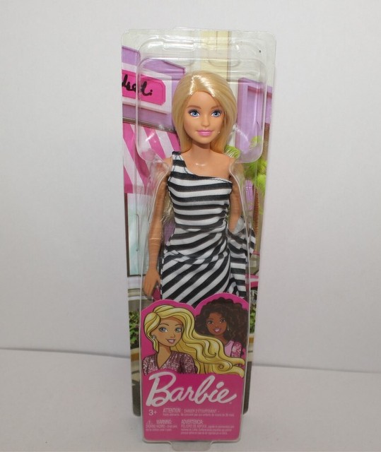barbie glitz doll black white stripe ruffle dress