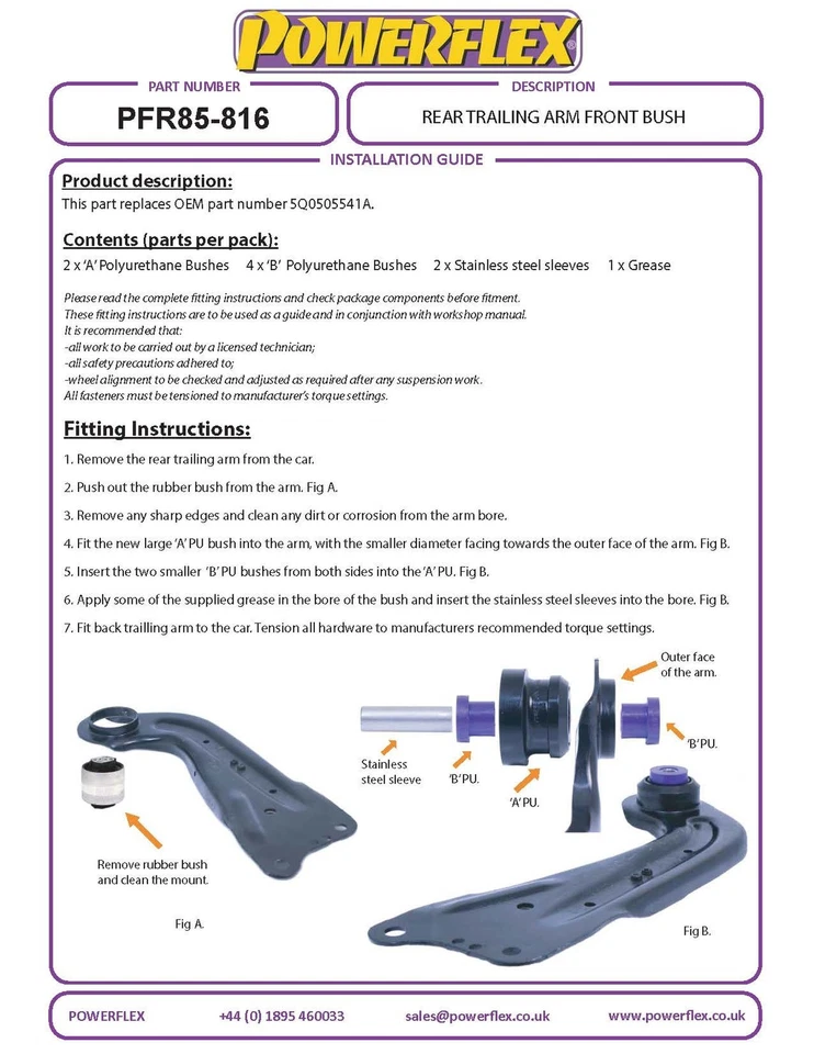 Powerflex Road Posteriore Trailing Braccio Cespugli Per VW Passat B8 2013on - Immagine 3 di 4