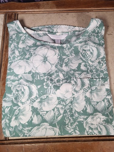 LC Lauren Conrad - Womens XS Top Blouse Short Sleeve Green and white Flower - Picture 7 of 7