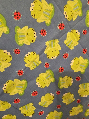 2 Pieces Fabric Blue With Green Frogs & Red Ladybugs Aproximately 44x32 44x65 - Picture 3 of 9