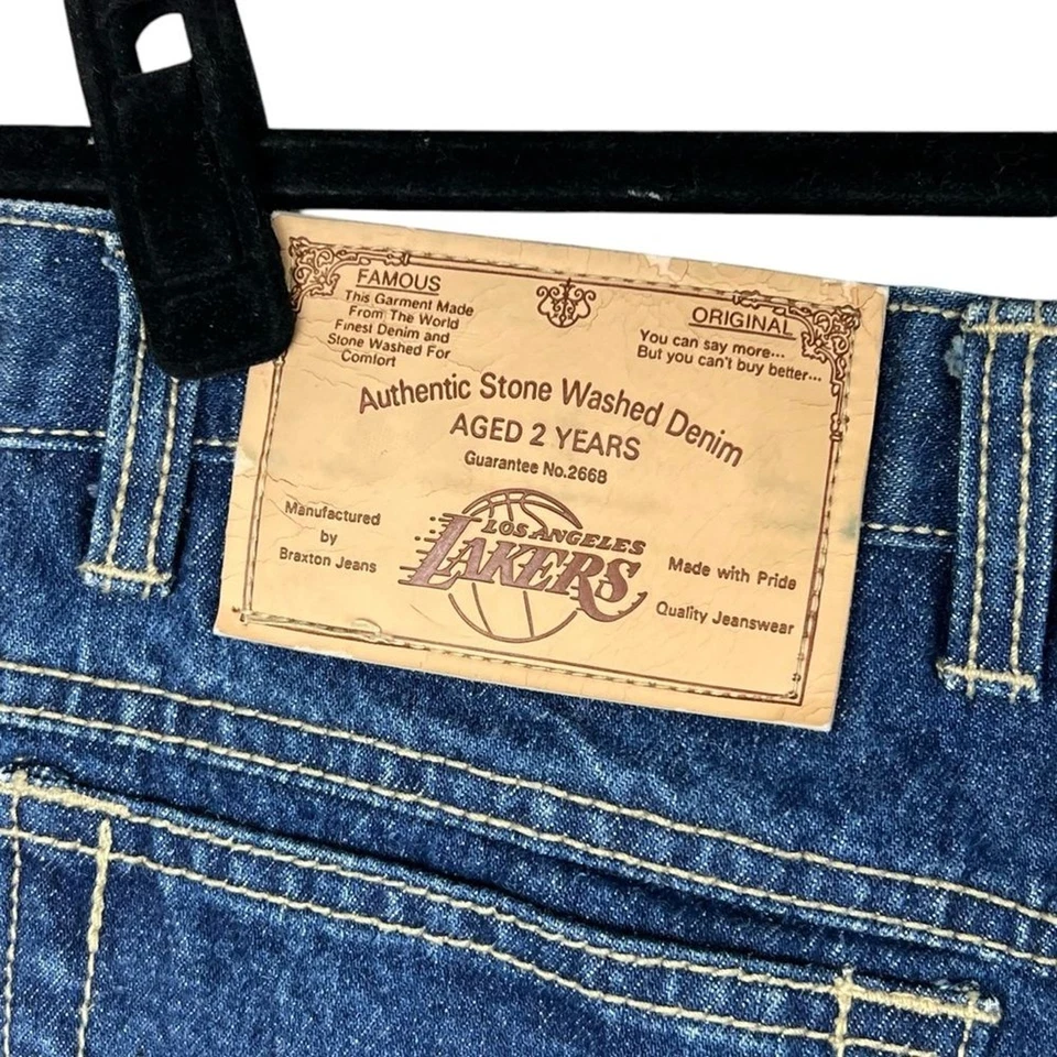 Jeans Braxton Vintage Lakers Talla 34 x 36 Azul Pierna Recta Bordados RARO NUEVO CON ETIQUETAS Foto 4 de 4