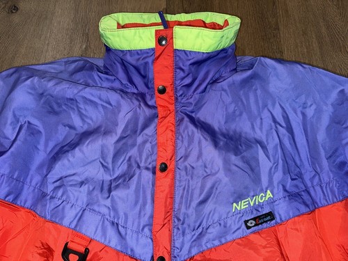 Mens Ski Suit One Piece Snowsuit Vtg 80s Snow Bib Nevica Rainsuit Orange Medium - Picture 11 of 23