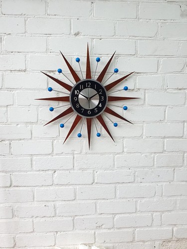 Atomic Wall Clock Blue Starburst Clock George Nelson Style Handmade 1970s Modern - Picture 7 of 10