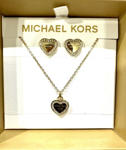 Michael Kors Heart Shape Earring Necklace Set With Stones - Picture 2 of 10
