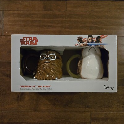 Star Wars Chewbacca And Porg Ceramic Sculpted Mug Set Of Two 20 Oz NIB Disney