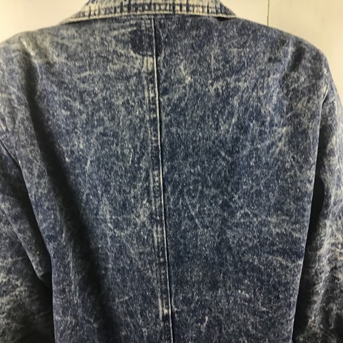 Vintage 80’s Women’s Blue Long Denim Long Acid Wash Denim Trench Coat Sz. S - Picture 8 of 13