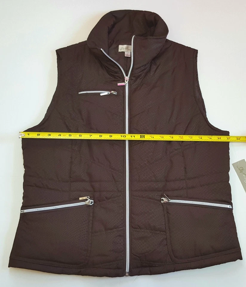 Studio Works Women’s Lightweight Quilted Vest Bark Brown Size L Zippers NWT - Image 3 of 4