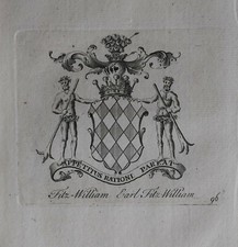 1756 ANTIQUE PRINT FAMILY CREST COAT OF ARMS FITZ WILLIAM EARL FITZ WILLIAM