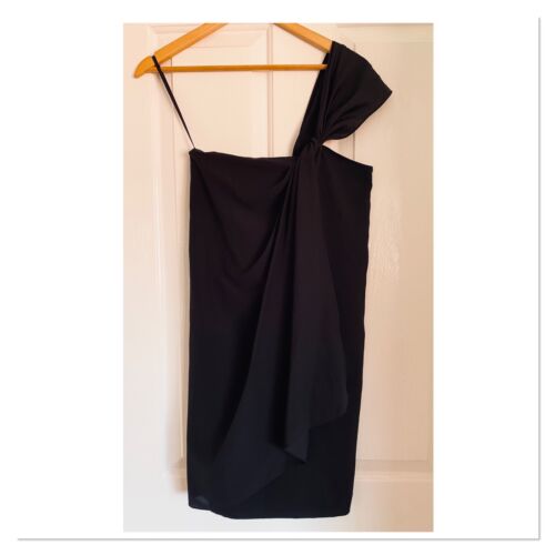 NWOT Wayne Cooper Black Drapey Grecian Style One Shoulder Party Dress 8