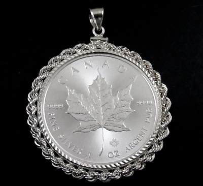 Coin Pendant 2023 Silver Canada Maple Leaf D/C Sterling