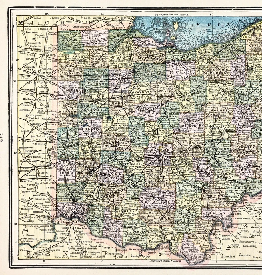 Mapa OHIO 1896 ORIGINAL (11X9) CINCINNATI - CLEVELAND - FERROCARRILES ANTIGUOS Foto 3 de 4