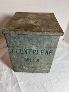 VINTAGE MILK CONTAINER CLOVERLEAF GALVENIZED METAL AWESOME