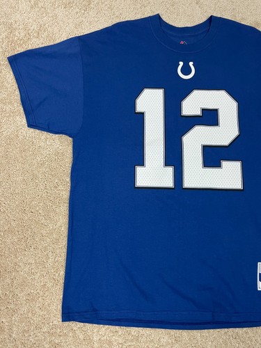 Majestic T-Shirt Mens XL Crew Neck NFL Indianapolis Colts #12 Andrew Luck Blue - Picture 3 of 12