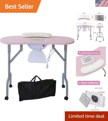 Ergonomic Portable Manicure Desk - Foldable with Pink Design and Easy Assembly