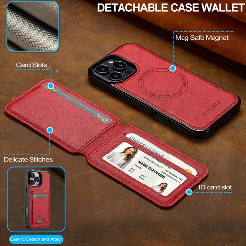 For iPhone 16e 16 15 14 13 12 Pro Max 8 Plus Removable Wallet Case MagSafe Cover - Picture 69 of 78