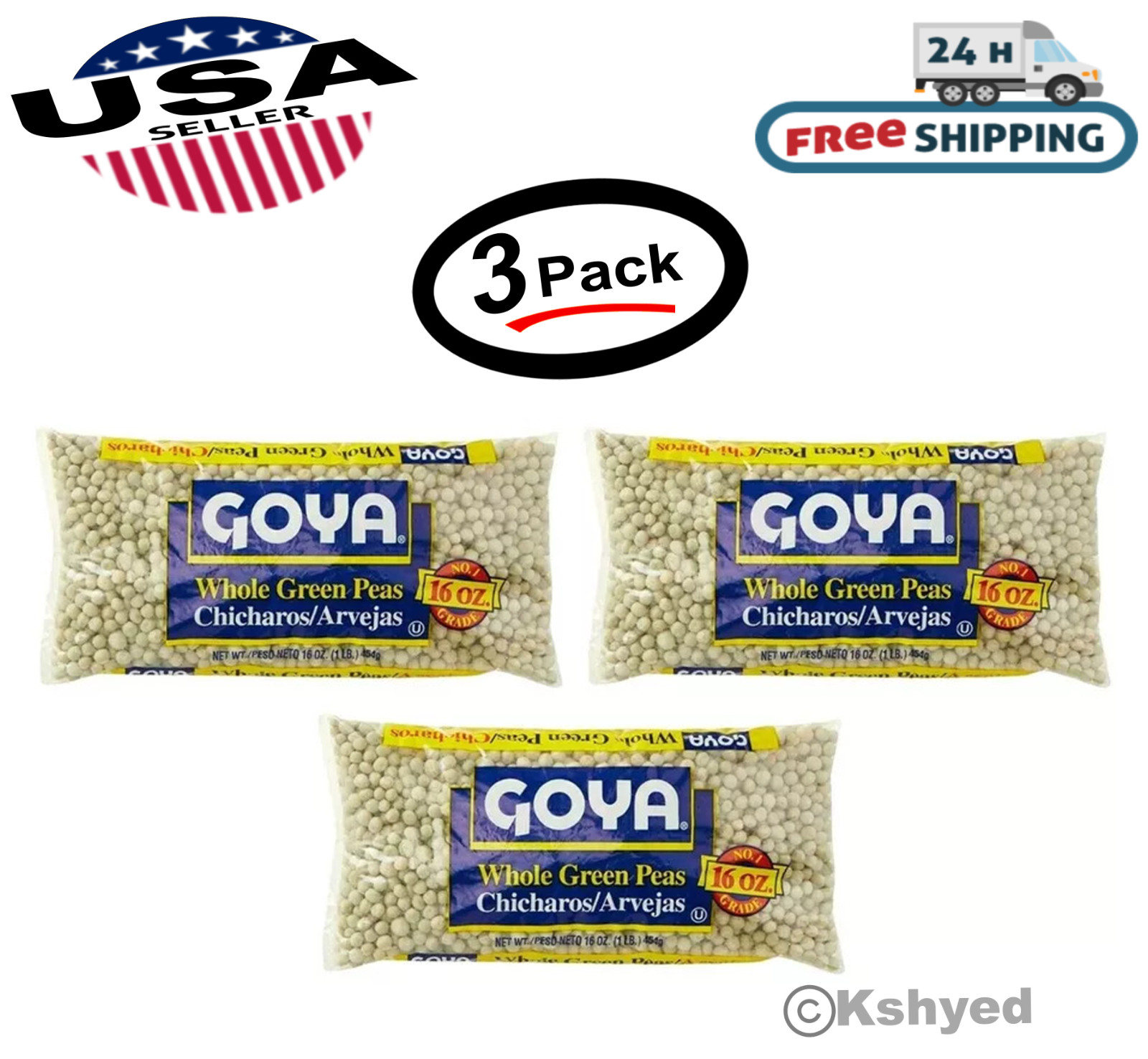 (Paquete de 3) Guisantes Verdes Enteros Goya 16 OZ Chicharos Verdes Enteros - Envío Gratis