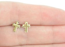 14K Yellow or White Gold Cross Earrings