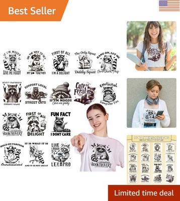 16 Pcs Raccoon Iron on Patches - Fun Vinyl Transfers for T-Shirts & Decor