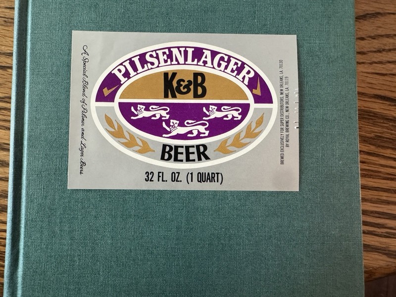 K&B Pilsenlager Beer Bottle Label Royal Brewing Co New Orleans Louisiana Vintage