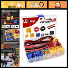 62pcs RC Plug Adapter Kit - T-Plug, XT30, XT60, EC3 Connectors, 14 AWG Wire & He